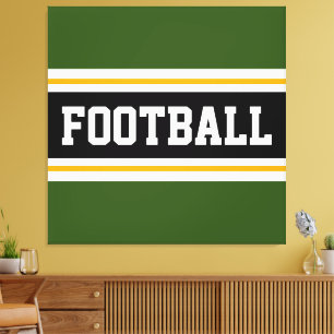 Toile BALLE DE FOOTBALL Gras Vert Noir Blanc Jaune Bande