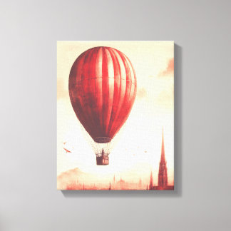 Toile Ballon à Air Chaud Aquarelle Rouge Vintage