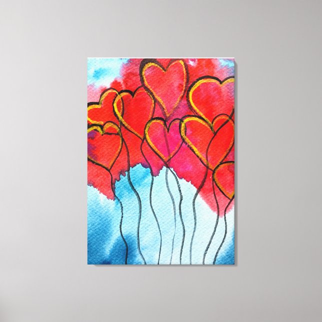 Toile Ballons de coeur rouge Valentine aquarelle (Recto)