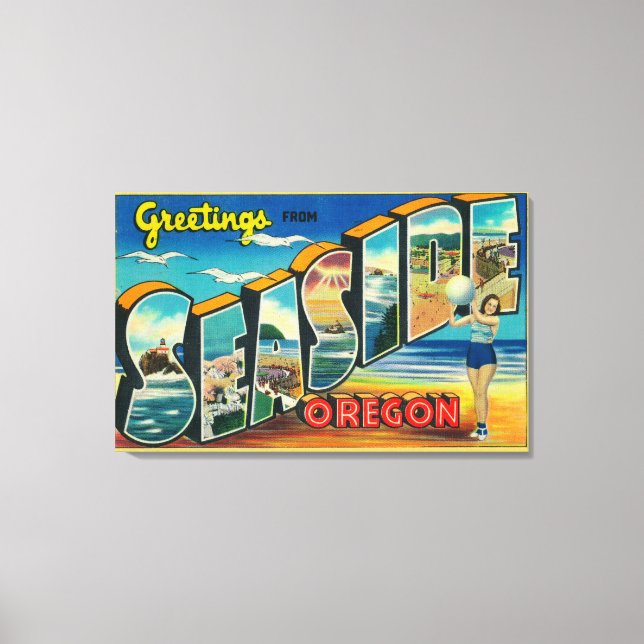 Toile Balnéaire, Oregon - Grandes Lettres Scènes 2 (Recto)