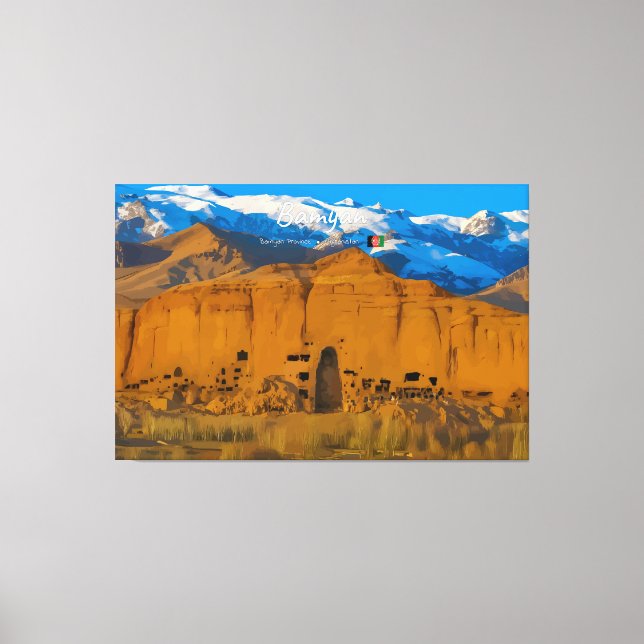 Toile Bamyan, Afghanistan - Vallée de la falaise du Boud (Recto)