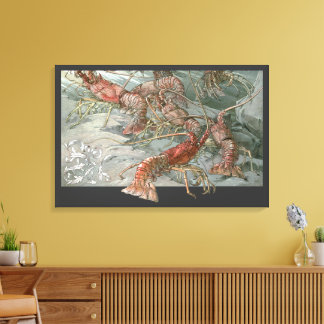 Toile Banc de homards dans l'océan, Art Nouveau vintage