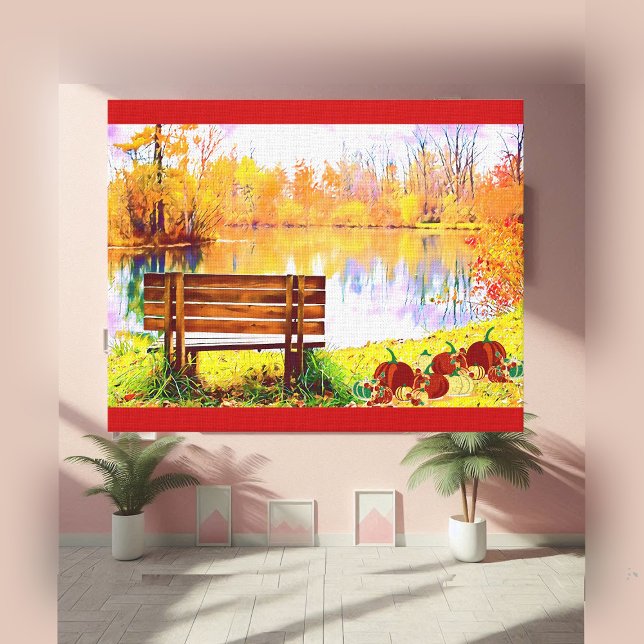 Toile Banc de jardin orange vibre Couleur d'automne Feui (Vibrant Orange Garden Bench Fall Color Autumn Leaf Canvas Print)