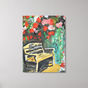Toile Banc de jardin sous une tonnelle de roses