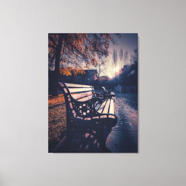 Toile Banc de parc sous la lumière automnale  (Recto)