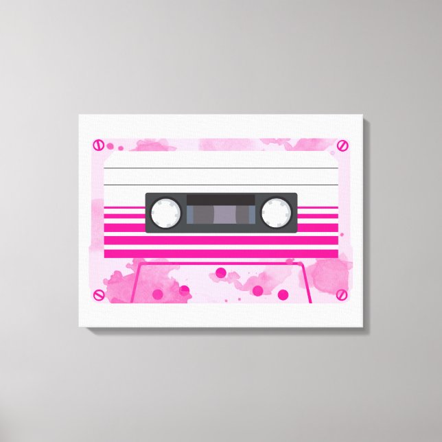 Toile Bande de cassette rose avec éclaboussures d'aquare (Recto)