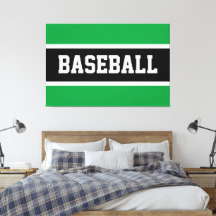 Toile Bandes de BASEBALL vert brillant gras noir blanc