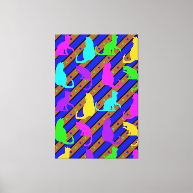 Toile Bandes de chats colorés et art animal à petits poi (Recto)