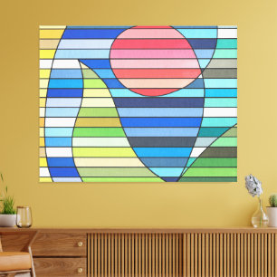 Toile Bandes géométriques avec cercle rouge et courbes v