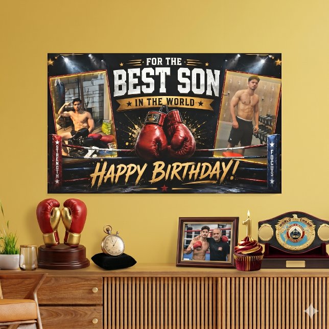 Toile Bannière d'anniversaire de boxe pour fils Photo Co (Créateur téléchargé)