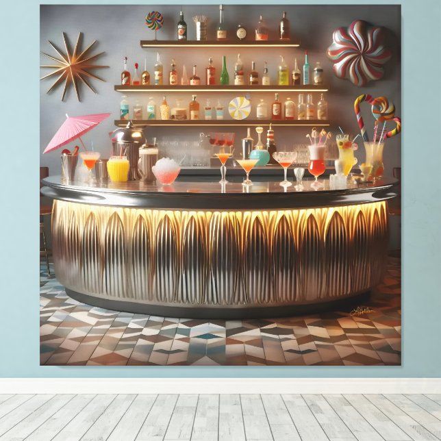 Toile Bar de fête futuriste atomique du milieu du siècle (Insitu (Plancher de Bois))