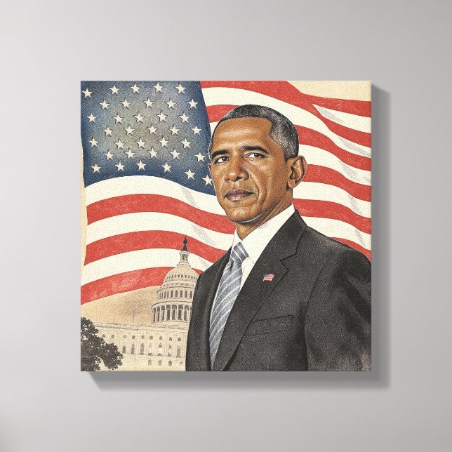 Toile Barack Obama devant le drapeau américain et le Cap (Recto)