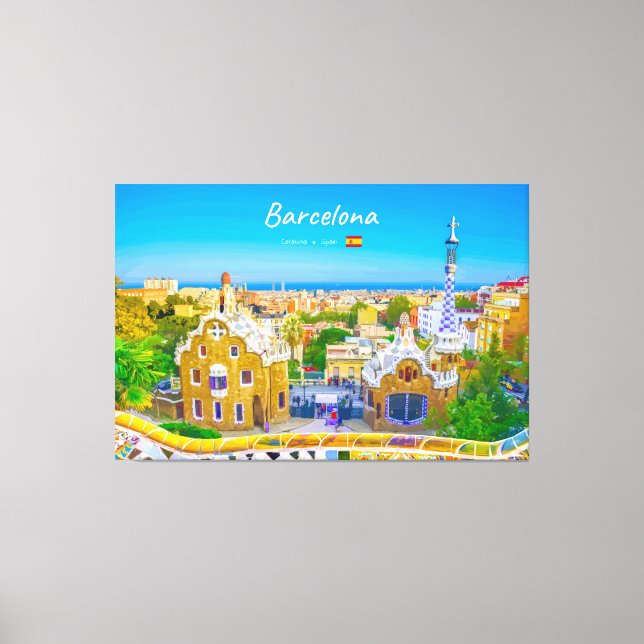 Toile Barcelone, Espagne - Parc Guell Mosaïque Gaudi (Recto)