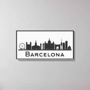 Toile Barcelone, Espagne   Skyline de la ville noire et 
