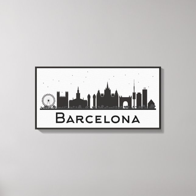 Toile Barcelone, Espagne | Skyline de la ville noire et  (Recto)