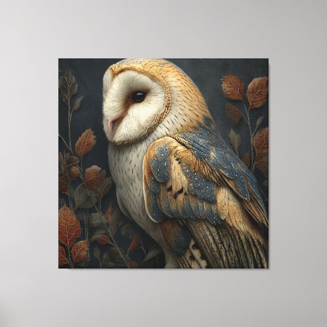 Toile Barn Owl Autumn Portrait (Recto)