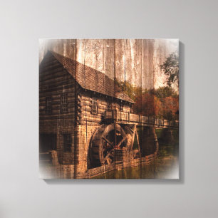Toile Barn Wood farmhouse mill water wheel