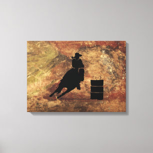 Toile Barrel Racing Girl Silhouette on a Grunge Texture
