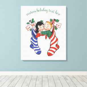 Toile Bas de Noël vintage avec de mignons enfants
