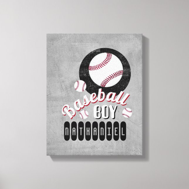 Toile baseball boy sport quote ajouter votre nom gris (Recto)