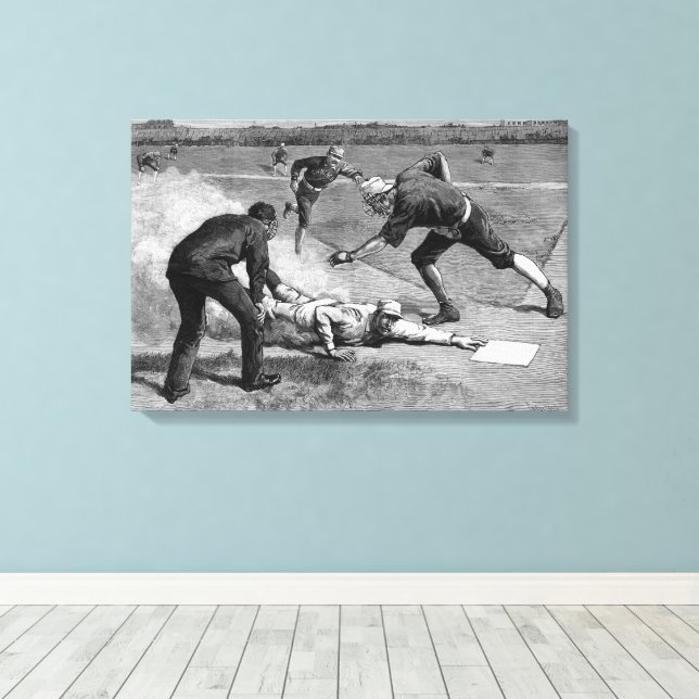 Toile Baseball vintage par Thure De Thulstrup, 1885 (Insitu (Plancher de Bois))