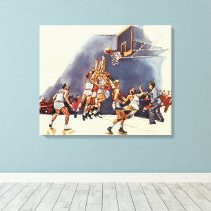 Toile Basket-ball sportif vintage, joueurs dans un match