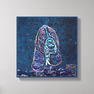 Toile Basset hound Bleu étoile Peinture de nuit Style