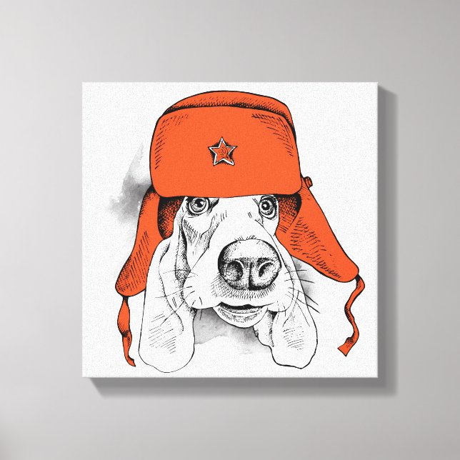 Toile Basset Hound | Casquette rouge Ushanka (Recto)