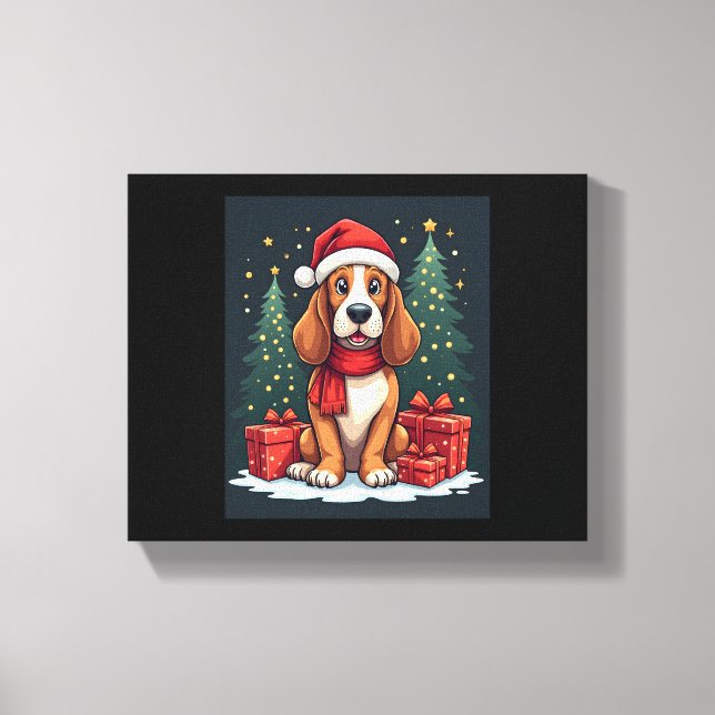 Toile Basset Hound Chien Fêtes de Noël Père Noël Amoureu (Recto)
