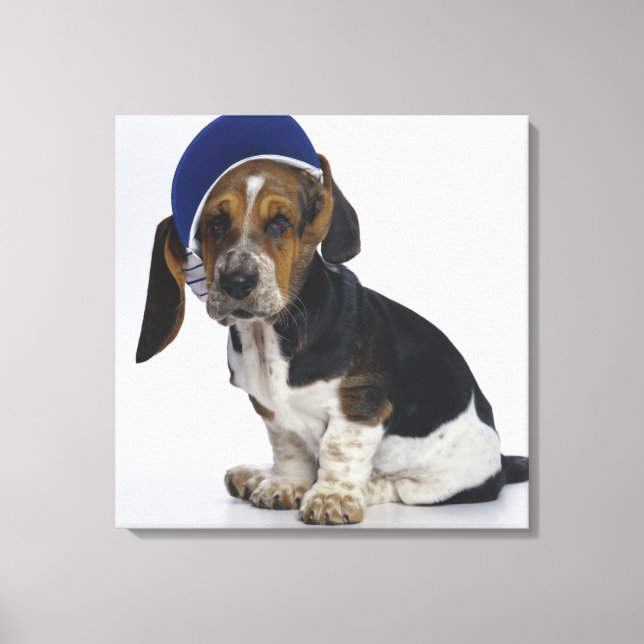 Toile Basset Hound Chiot Avec Visiteur (Recto)