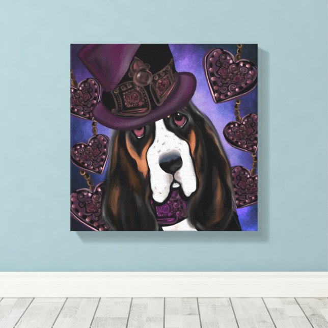 Toile Basset Hound STEAMPUNK (Insitu (Plancher de Bois))