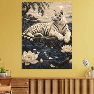 Toile Bassin de lotus du Tigre Blanc – Paysage asiatique