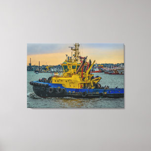 Toile Bateau à moteur à la rivière, montevideo, uruguay