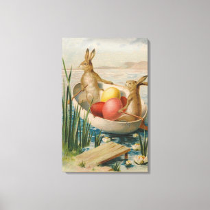 Toile Bateau à oeufs colorés lapin de Pâques