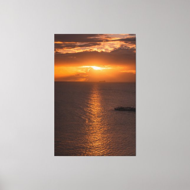 Toile Bateau À Réservoir Au Coucher Du Soleil Dans L'Océ (Recto)