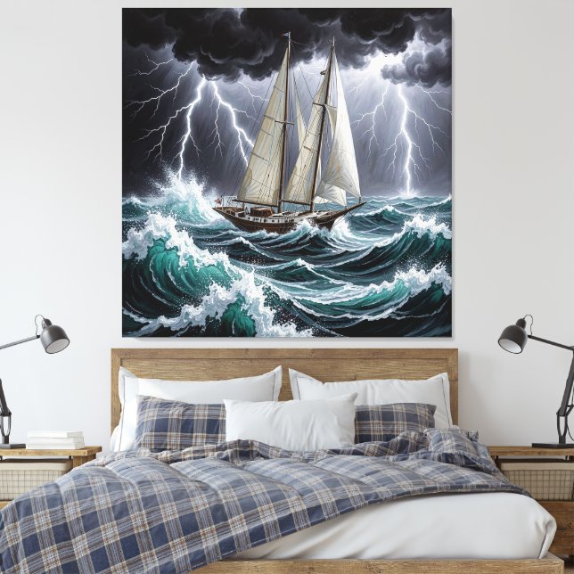 Toile Bateau dans la tempête_Toile Premium encadrée (Insitu(Chambre))