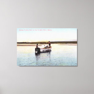Toile Bateau de pêche esquimau sur la rivière