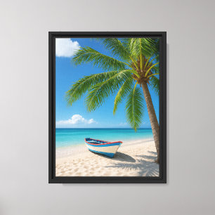 Toile Bateau de plage tropical et palmier