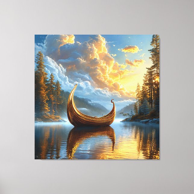 Toile Bateau inspiré des Vikings dorés reposant sur le l (Recto)