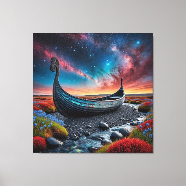 Toile Bateau long Viking sur un paysage vibrant (Recto)
