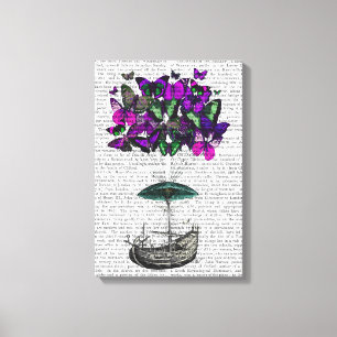 Toile Bateau papillon 2 violet et vert