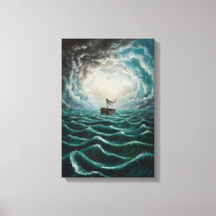 Toile Bateau solitaire en Mer Turbulente Paysage océaniq