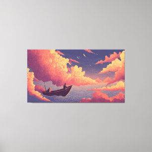 Toile Bateau surréaliste naviguant à travers un ciel col
