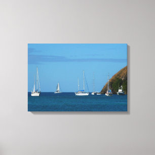 Toile Bateaux à voile dans la baie Blancs et Bleus Nauti