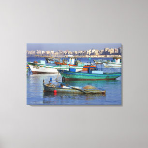 Toile Bateaux de pêche colorés dans le port de