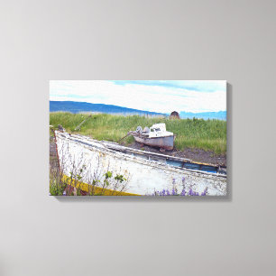 Toile bateaux de pêche en bois abandonnés en Alaska