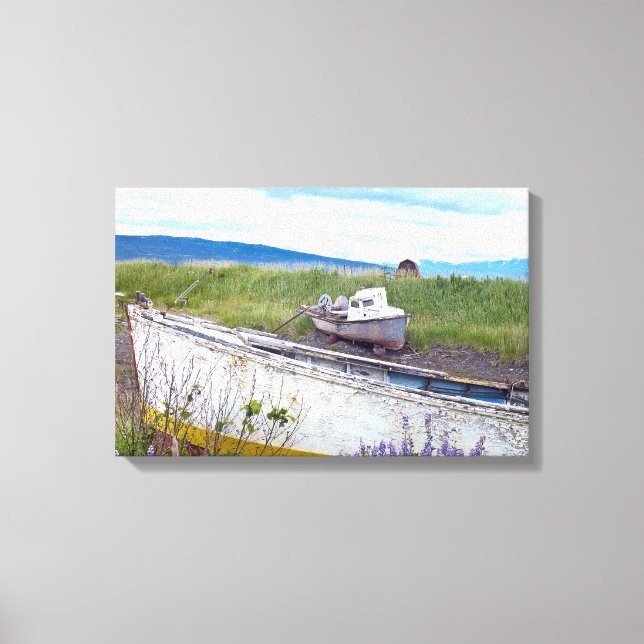 Toile bateaux de pêche en bois abandonnés en Alaska (Recto)