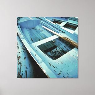 Toile Bateaux de pêche en bois rustique peint en bleu