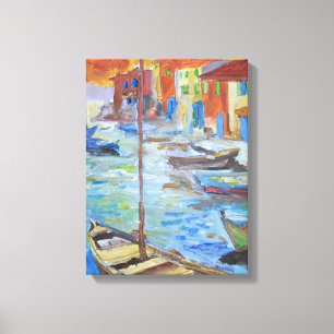 Toile Bateaux de port méditerranéen impressionniste