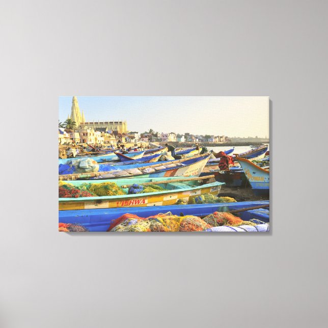 Toile Bateaux en préparation pour la pêche, L'église de (Recto)